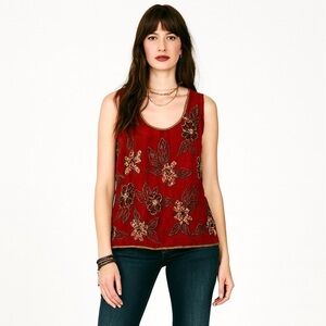 Midnight Velvet Beaded Sequin Top Red Whimsigoth Fairycore Lined Evening Tank